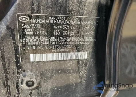 2020 Hyundai Elantra Sel z USA, uszkodzony, nr VIN 5NPD84LF3LH629261